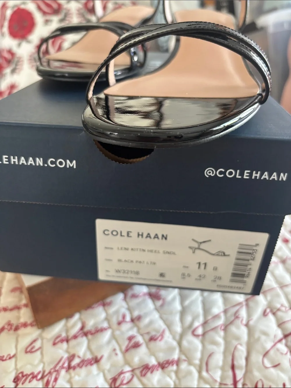 NWT Cole Haan Leni Black Patent Leather Strappy Kitten Heel Sandals. SZ 11M